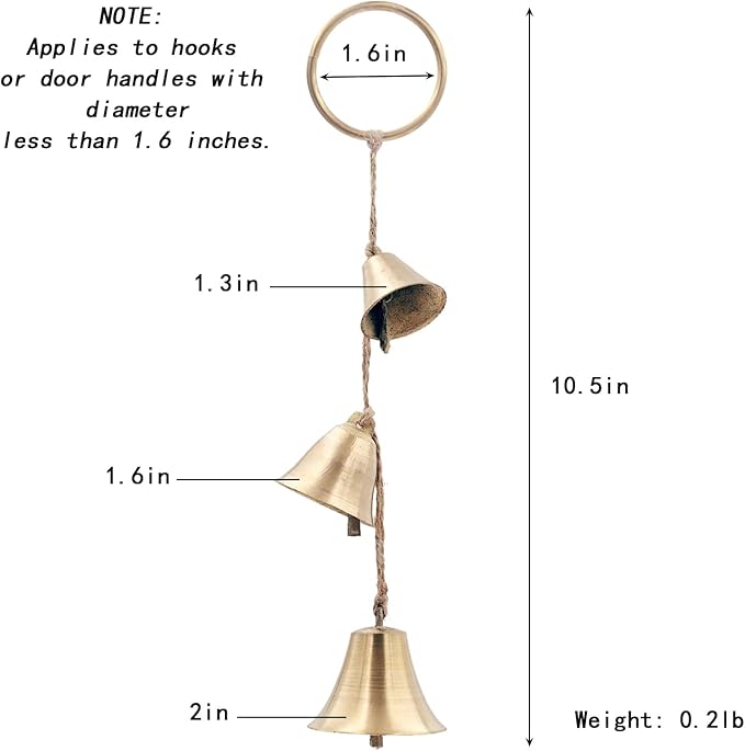 Brass Rustic Hanging Bells for Door Knob Decoration, Home Garden Decor Shopkeepers Bell on Rope