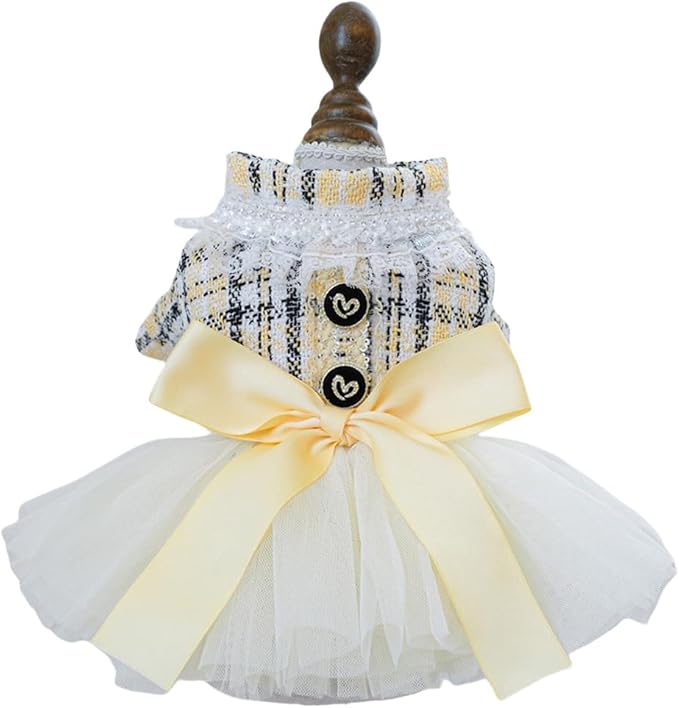 Fashion Sweet Puppy Dog Blingbling Princess Skirt Pet Dog Lace Cake Camisole Tutu Dress K-Yellow S