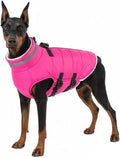 Mklhgty Large Dog Coat with Harness Built-in, Waterproof Reflective Fleece Lined - Warm Windproof Winter Jacket with Back Zipper, Cold Weather Snow Dog Coats - Pink - 3XL