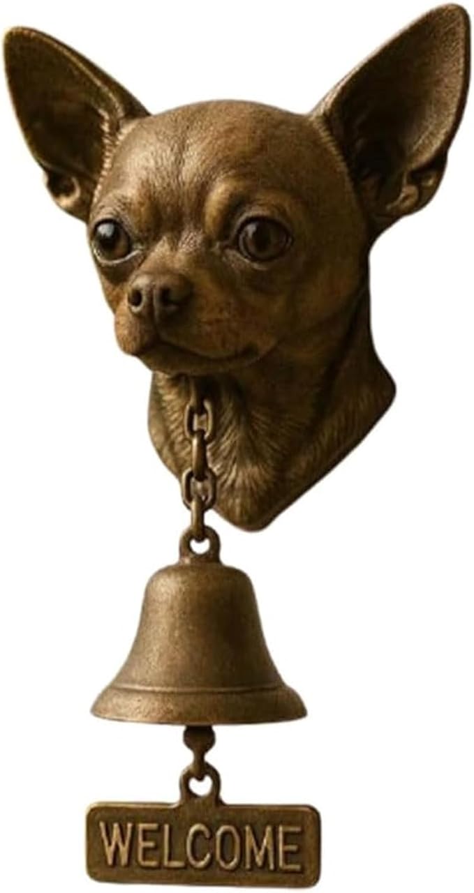 Christmas German Shepherd Welcome Bell – Retro Dog & Witch-Themed Doorbell – Decorative Cast Iron Hanging Bell with Brass Chime – Rustic Farmhouse Wall Décor–Halloween (Chihuahua)