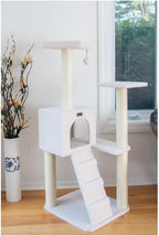 Cat Tree - Ivory - Scratching Post, Ramp & Playhouse - 24" x 22" x 53"