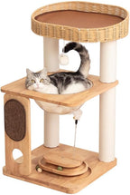 Wood Cat Tree for Large Cats, Modern Cat Tree Tower with Wide Shelves Cotton Scratching Posts, Super Sturdy Base, Cozy Perches, and Interactive Toys for Indoor Kittens 31-Inch