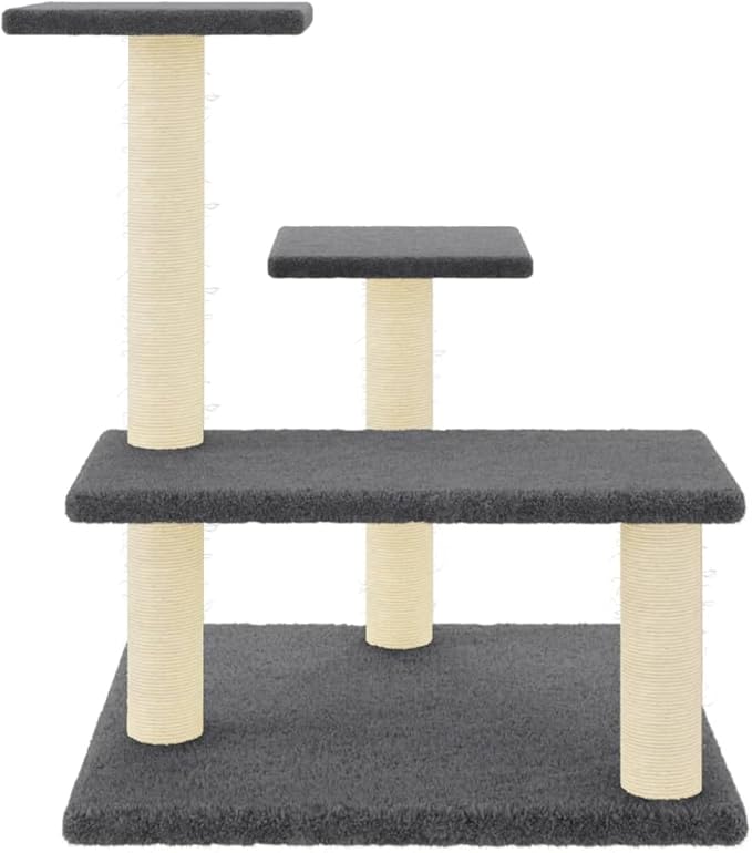 vidaXL Cat Tree Dark Grey Engineered Wood, Plush, Sisal Medium Cat Tree
