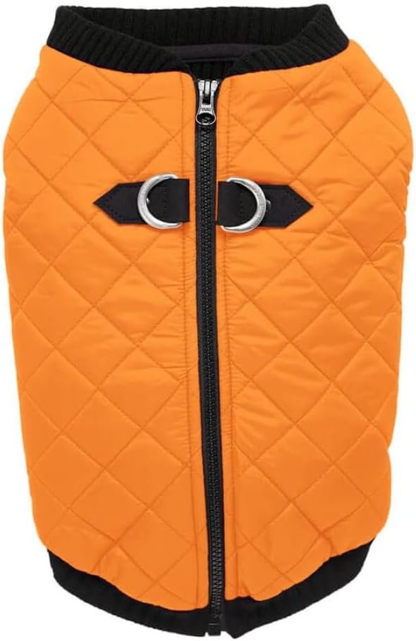 Gooby Fashion Vest Dog Jacket - Orange, X-Small - Warm Zip Up Bomber Vest with Dual D Ring Leash - Winter Water Resistant Small Dog Sweater