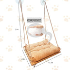 Cat Window Perch with Gunny Rope and Thick Cushion, Wooden Cat Hammock for Window, Bed for for Small Medium Indoor Cats