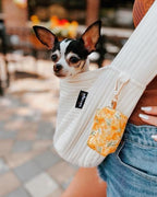 NATUYA Small Dog Carrier Sling Cat Sling-Dog Slings for Carrying Small Dogs-Adjustable Strap Hand Free Pet Puppy for Outdoor Traveling Subway (White, Canvas-Adjustable Strap)