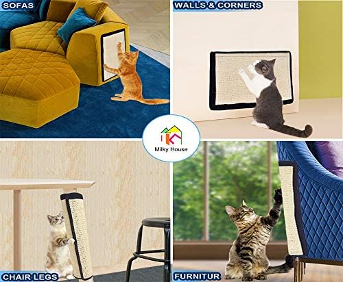 Cat Scratch Pad 2PK, Anti-Scratch Pads for Furniture, Kitty Scratching Bed, Post Tree Ramp Cardboard Replacement, Sisal Thin Scratcher Mat with Velcro Tapes Protecting Couch Chair Legs & Carpet 16X12”