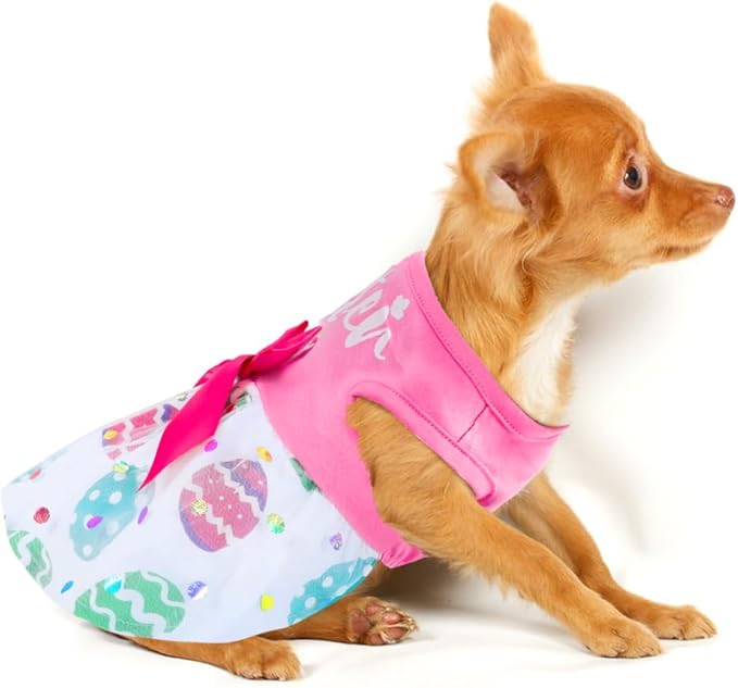 Dog Dress Girl Dog Dresses with Bowknot Tulle Princess Pet Clothes for Small Medium Large Dogs Girls Boys Cats Outfit Apparel (Large, Happy Easter)