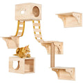 9pcs Wall Wood Climber Set - 2 Cat Condos Houses & 4 Shelves & 2 Ladders & 1 Sisal Cat Scratching Post Cat Steps, Perch & Bed