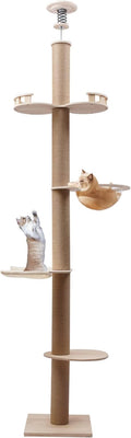 Floor Standing cat Tree with sisal Scratching Post, Height Adjustable, Multi-Level cat Tower with Hammock, Perch and Capsule, Sturdy Pine for Large Cats up to 33 lbs