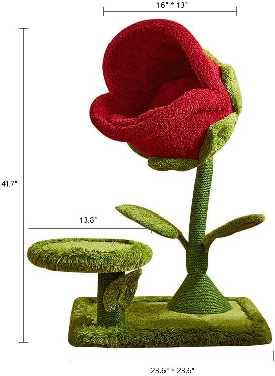 Happy & Polly 42-inch Flower-Shaped Cat Tree with Sisal Scratching Post, Modern Wood Color, Floor Mount, Indoor Climbing