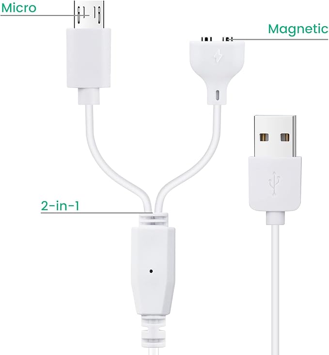 Dog Training Collar Charger Replacement for NVK and for UKE Shock Collar and Remote, 2-in-1 Magnetic Wire and Micro USB Charging Cable, 2.6 ft, White
