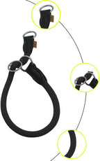 Braided Round Martingale Dog Collar, Training Collar with Slidable Stop Ring - Ideal for Large Dogs (XL(1/2") - 26" Long, Black)