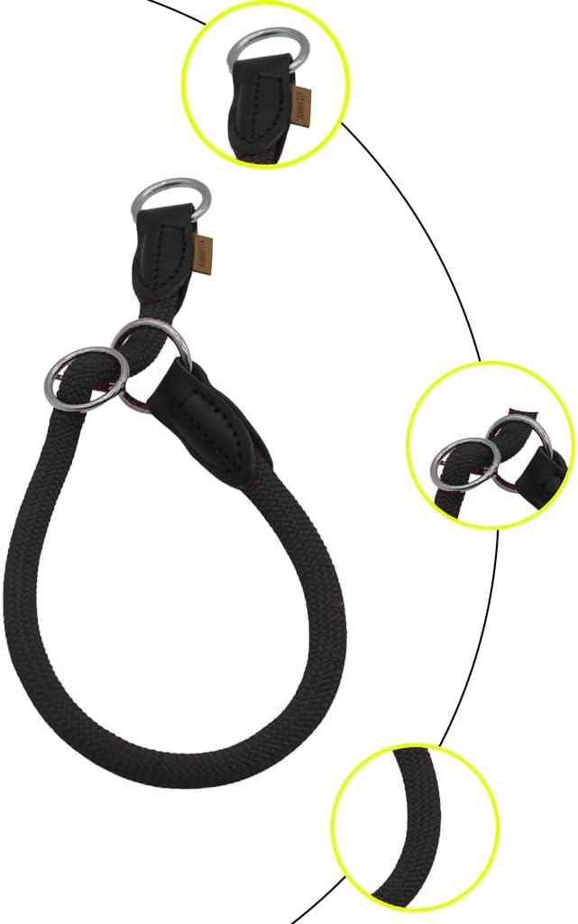 Braided Round Martingale Dog Collar, Training Collar with Slidable Stop Ring - Ideal for Large Dogs (XL(1/2") - 26" Long, Black)