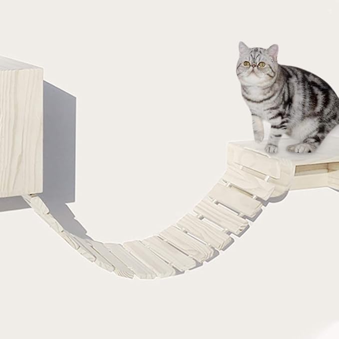 La La Pet® Wood Cat Bridge Ladder Cat Perch Cat Lounge Hammock Mod Cat Shelf Board Cat Climber Tree Tower Cat Condo Kitty Activity Furniture(47.24 x 9.84)