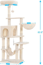 Hey-brother Cat Tree with Large Hammock, Multi-Level Cat Tower for Indoor Cats, Cat Condo with Sisal-Covered Scratching Posts and Top Perch, Beige MPJ050M