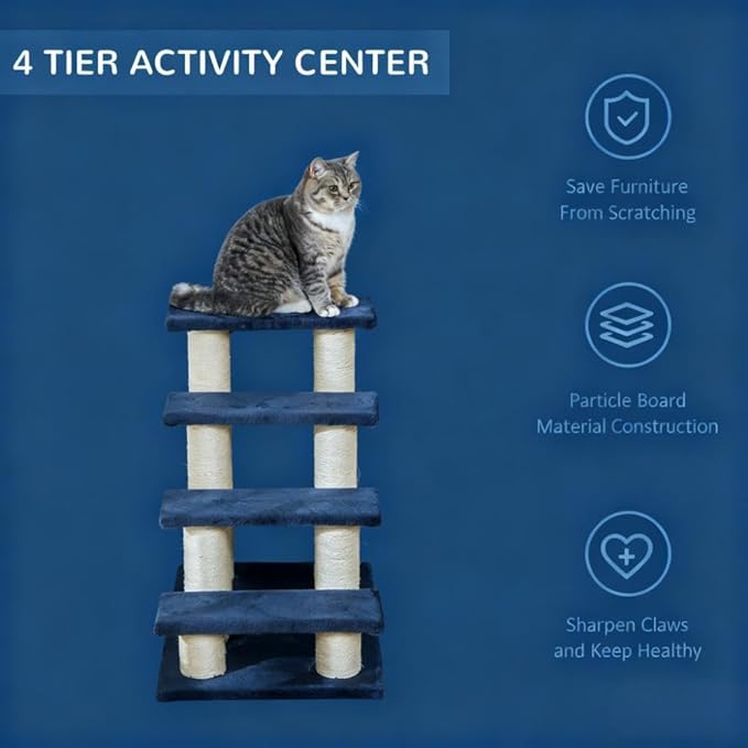 Sturdy 4-Tier Cat Tree with Soft Plush Platforms, Sisal-Wrapped Scratching Posts and Cozy Condo for Indoor Feline Play and Rest