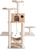 Maykoosh Beige Cat Tree 53x22x72 - Condo, Hammock, Scratching Posts - Stylish Pet Furniture