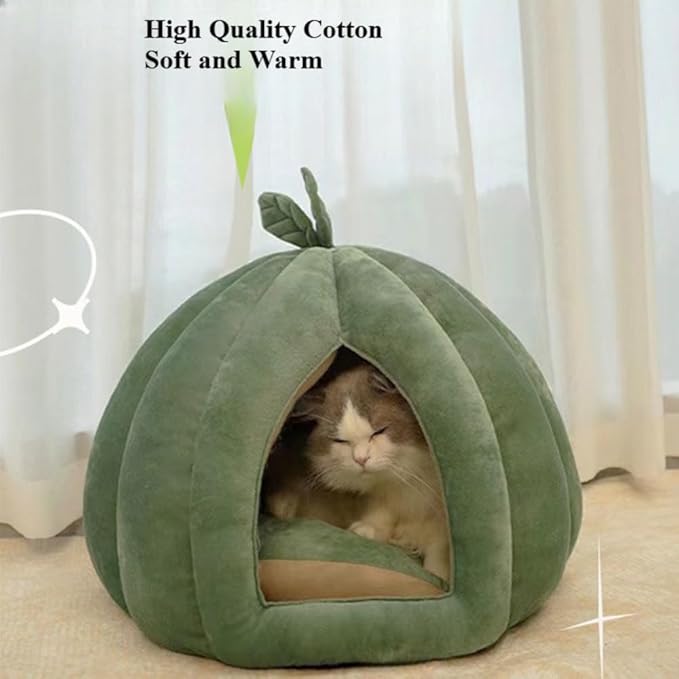 Cozy Cat Cave Bed with Removable Cushion - Indoor Cat Tent, Warm Washable Nest, Scratch-Resistant Mat for Cats & Small Dogs(Green)
