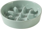 Ceramic 0.9 Cup Dog Bowl Slow Feeder, 6.1inch Slow Pet Food Dish for Small Dog and Cat, Stop Bloat, Preventing Choking(Single Bowl, Light Green)