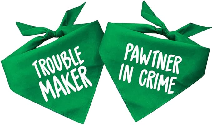 Pawtner in Crime & Trouble Maker Dog Bandana Set (2 Pack - Green, XS 577 578)