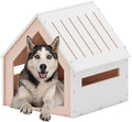 POLIPETS Large House for Pets, Wooden House for Pets for Interiors, Resistant Wood with Cushion for Dog Included, Minimalist, Elegant and Resistant, 32x31.5x31.7 in, Matte White