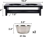 HTB Elevated Dog Bowls, Raised Dog Bowl Stand with 2 Stainless Steel Bowls, Elevated Raised Dog Bowls for Large Medium Small Sized Dogs- Black Small