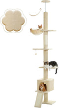 PETEPELA Floor to Ceiling Cat Tree, Cat Tower 5 Tiers Tall (83-108 Inches) Adjustable Height, Cat Climbing Tree Featuring with Condo, Scratching Post and Perches for Indoor Cats, Beige