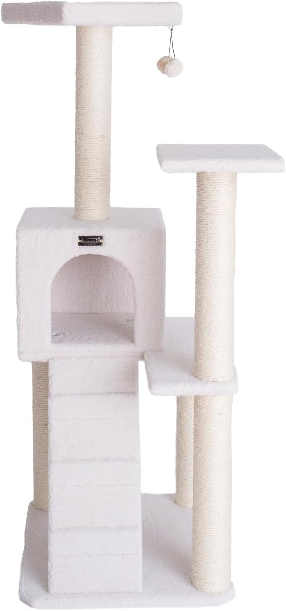 Cat Tree - 50" Plaid Cat Condo with Scratching Posts, Lounger & Veranda