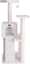 Cat Tree - 50" Plaid Cat Condo with Scratching Posts, Lounger & Veranda