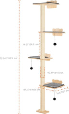 HAPPYBUY 4 Tiers Cat Tree, Cat Wall Furniture Set with 4 Jumping Boards, Wall-Mounted Cat Floating Shelf up to 40 lbs, 12 mm Pine Wood Cat Perch for Sleeping, Playing and Climbing