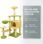 Cat Tree, Yellow, 56x19x19 Inches, All Breed Sizes, Climbing and Cuddling, Particle Board, Floor Mount
