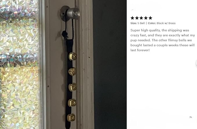Warner Arctic Sleigh Bells Decorative Leather Strap Door Bells USA (10” with 3 Bells, Black Leather with Brass Bells)