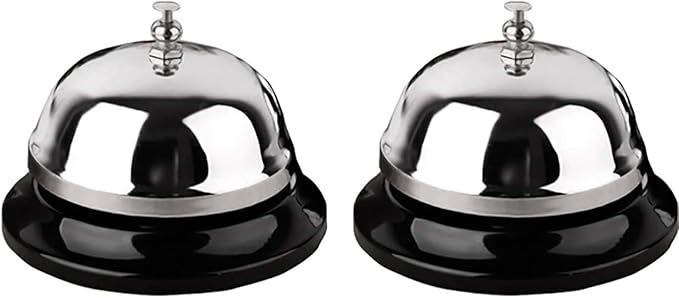 Call Bell 2 Packs 3.3 Inch Diameter with Metal Anti-Rust Construction, Desk Bell for Hotels, Schools, Restaurants, Reception Areas, Hospitals, Warehouses(Silver)