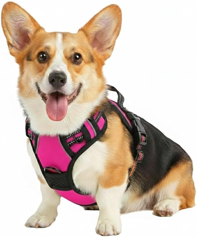 No Pull Dog Harness, Reflective Comfortable Vest Harness with Front & Back Easy Control Handle Adjustable Soft Padded Pet Vest for Small to Large Dogs(Rose,M)