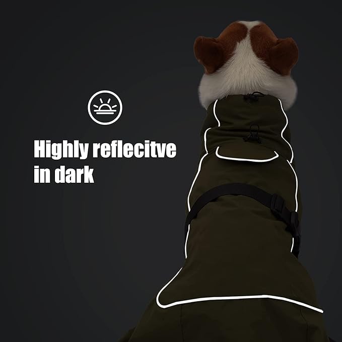 Dog Raincoat - Waterproof Winter Jacket with Velvet Inner, Reflective Strip, Black, 3XL