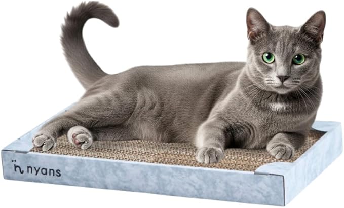 nyans Handcrafted Japanese Cardboard Cat Scratcher, Premium Low-Mess Corrugated Scratcher Box, Minimal Design for Indoor Cats, Helps Protect Furniture, 15.9 in (Box) (Marble Print)