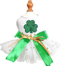 St Patrick's Day Dog Dress for Small Dogs Girl Lucky Shamrock Tutu Dresses with Bow Tie Holiday Puppy Clothes Female Pet Cat Outfit (Green, Medium)