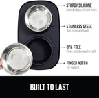 GORILLA GRIP Feeding Mat Bowl Set, 3 Cup 100% Waterproof BPA Free Silicone Base, 304 Stainless Steel Cat and Dog Bowls for Food and Water, Slip Resistant, High Edge, US Designed, Patent Pending, Black