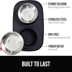GORILLA GRIP Feeding Mat Bowl Set, 100% Waterproof BPA Free Silicone Base, 304 Stainless Steel Cat and Dog Bowls for Food and Water, Slip Resistant, High Edge, US Designed, Patent Pending, 2 Cup Black