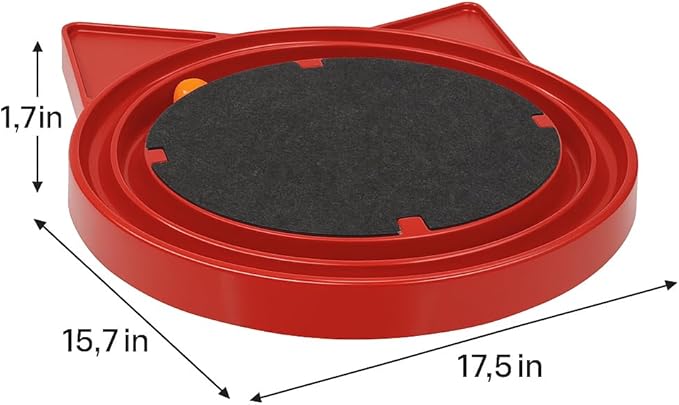 Cat Toy with Scratcher Pad and Rolling Ball – Oval Track for Independent Play and Instinct Stimulation (RED)