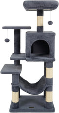 SUBARASHII 44" Multi-Level Cat Tree with Spacious Top Perch, 2-Door Condo & Hammock for Indoor Cats -Gray