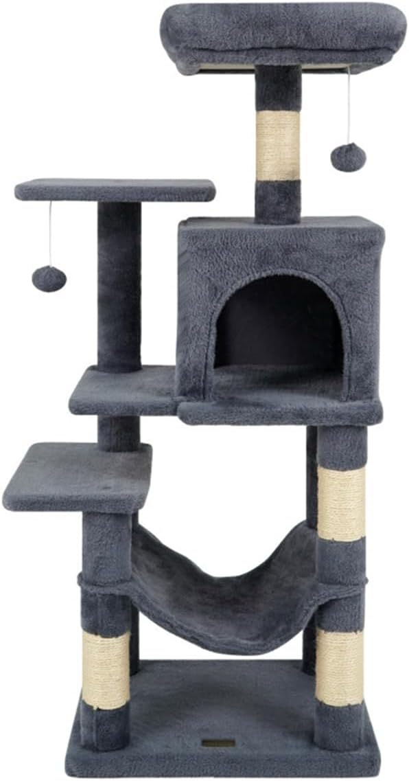 SUBARASHII 44" Multi-Level Cat Tree with Spacious Top Perch, 2-Door Condo & Hammock for Indoor Cats -Gray