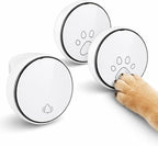 Comsmart Smart Wireless Dog Door Bell, Doggie Doorbell for Pet Potty Training Communication Go Outside Press Button with 38 Melodies 4 Volume Levels LED Flash (1 Receiver & 2 Transmitter), White