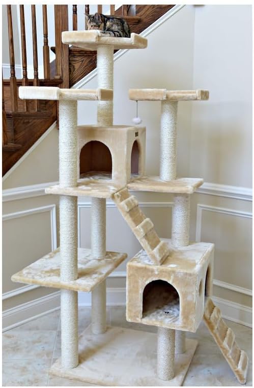 Maykoosh Cat Tree with Scratching Posts, Large Cat Play Furniture, Multi-Level Cat Tower Beige