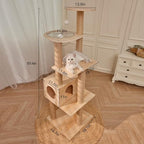 61'' Tall Real Solid Wood Cat Tower with Space Capsule Cat Bed, Top Bed with Toy Ball,Sisal Scratching Posts, Multi Cat Tree for Large Cats 20 lbs Heavy Duty