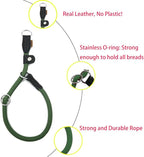 Braided Round Martingale Dog Collar, Training Collar with Slidable Stop Ring and Adjustable Stopper - Ideal for Large Dogs (L(1/2") - 20" Long, Dark Green)