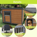 44.2" Large Dog House Outdoor Weatherproof Wooden Dog Kennel, Dog Houses for Large Dogs Outside with XL XLarge Dog House Doghouse, Grey+Yellow
