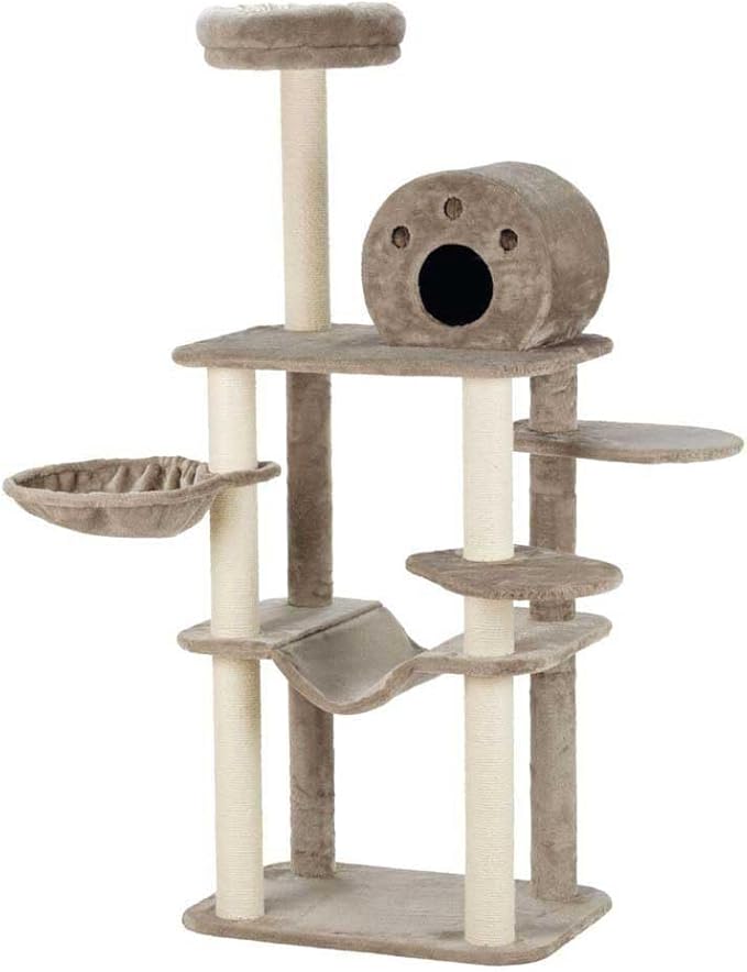 TRIXIE Fabiola 55-in Cat Tower, Jute Scratching Posts, Cat Tree with Plush-Covered Condo, Hammocks, and Platforms, Gray