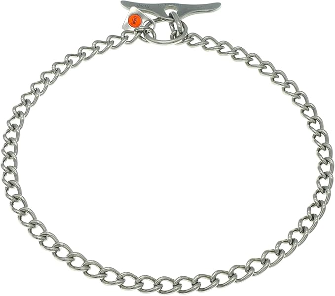 Herm Sprenger Stainless Steel Dog Training Collar with Toggle Closure and Round Links Dog Chain for Small Medium Large Dogs Made in Germany (18in (Neck Size up to 16in))